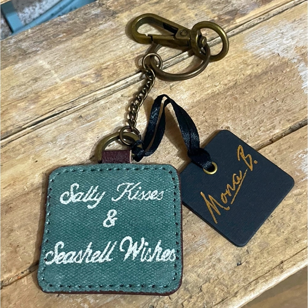 Mona B Upcycled Anchored Canvas & Leather keychain NWT!